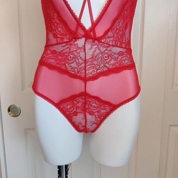 Oh la la Cheri Paris Red Viviane V-Plunge Lace Teddy sz M - Picture 8 of 15